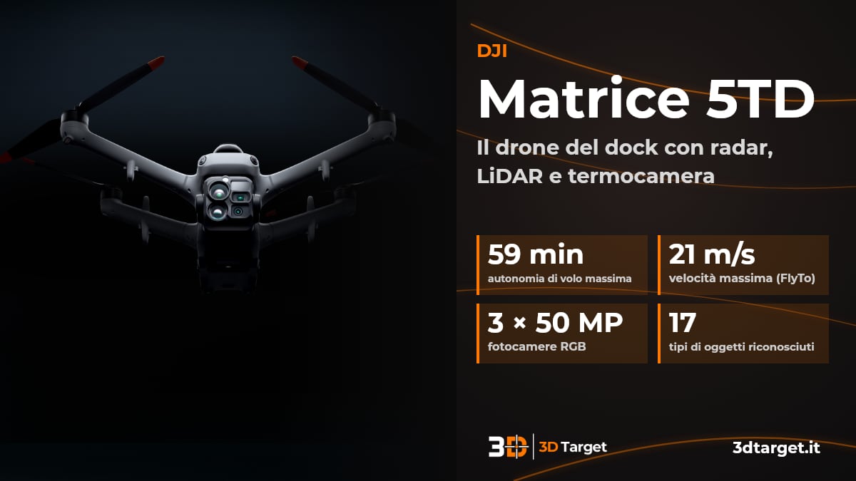 DJI Matrice 5TD, drone con fotocamere RGB, termocamera, radar e LiDAR per DJI Dock 4